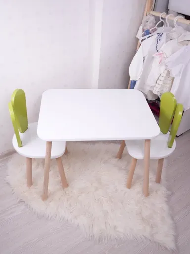 Kid's Table Set Bunny Two Chair Set - Pistachio Green, White