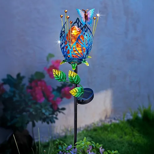 Weltbild Solární zahradní zápich Květina s motýlem, modrá